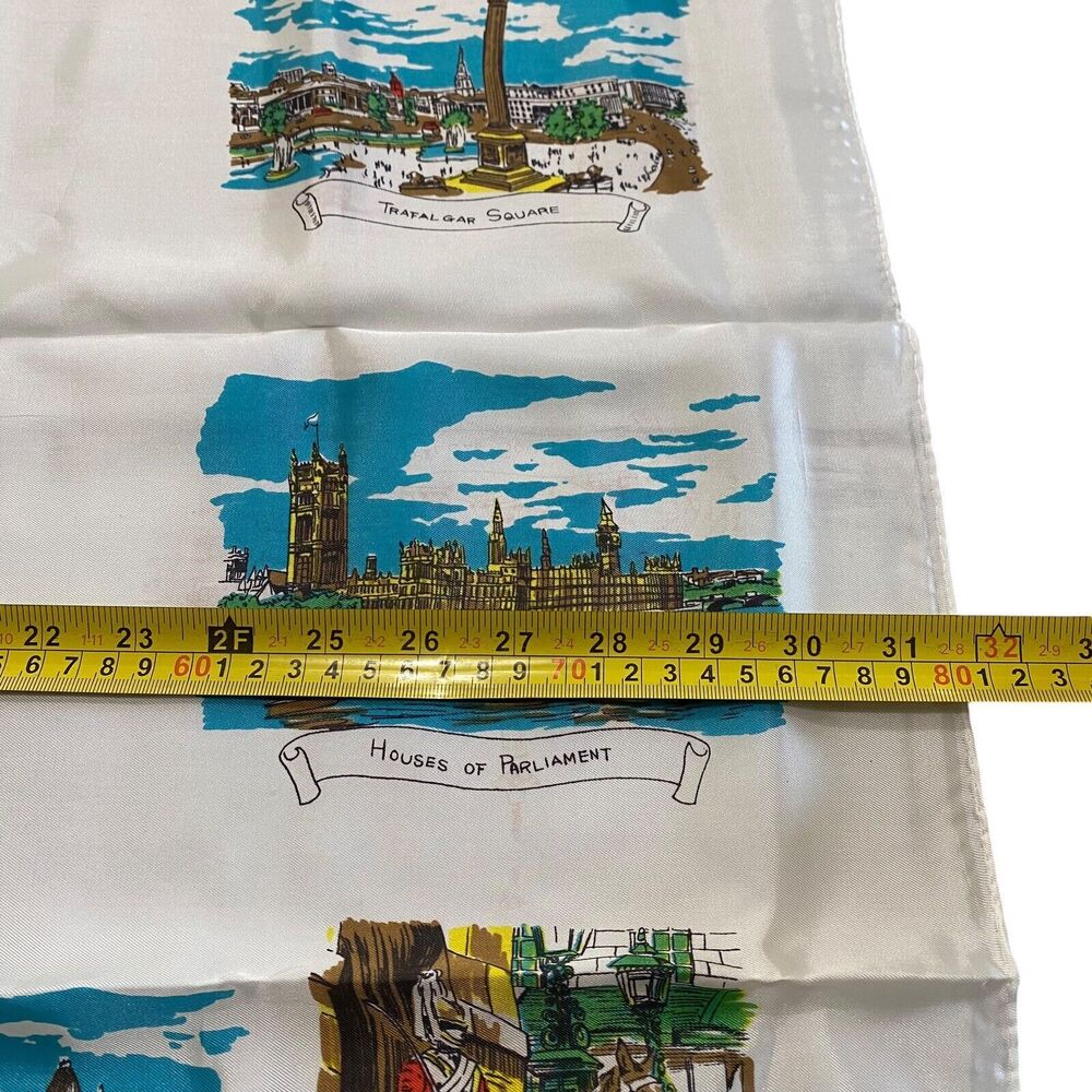 Vintage Acetate Scarf A Squire Souvenir of London 31 X 31 Landmarks Original Box - Picture 11 of 16